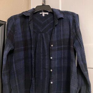 Button down plaid shirt- guaze cotton, lightweight.